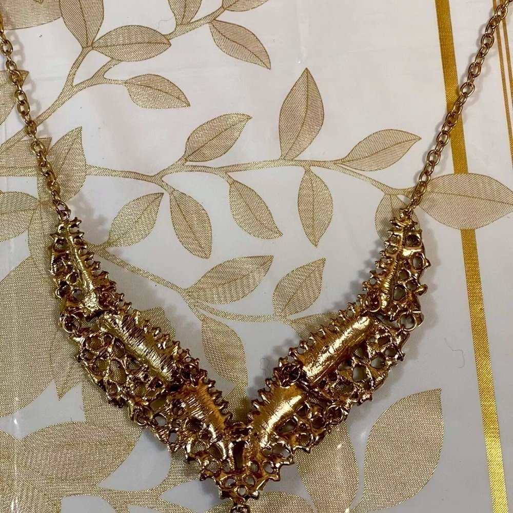 14k Gold Plated EYE CANDY RHINESTONE  NECKLACE Jewelry For Party Holiday 18” - Picture 7 of 8